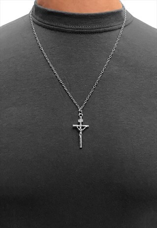 30" CRUCIFIX CROSS PENDANT NECKLACE CHAIN - SILVER