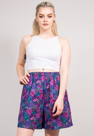 VINTAGE 90'S PURPLE CRAZY PATTERN SHORTS CULOTTES