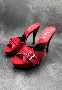 Christian Dior Platform Heels 38 / 5 Authentic Red Python 