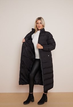 justyouroutfit Black Maxi Longline Puffer Coat