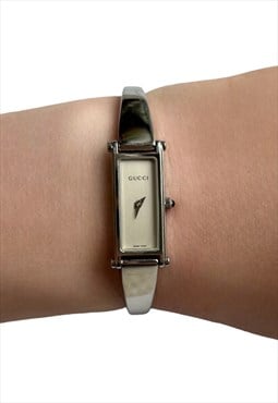 Vintage Gucci watch rectangle minimal bracelet silver tone