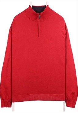 Nautica 90's Quarter Zip Knitted Jumper / Sweater XLarge Red