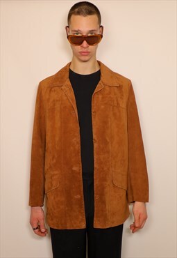 Vintage 90's brown suede leather men's jacket-coat