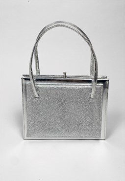 60' Silver Vintage Ladies Lurex Hand Held Evening Bag