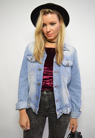 VINTAGE 90S LEE LIGHT BLUE WASH DENIM JACKET GRUNGE ROCKER