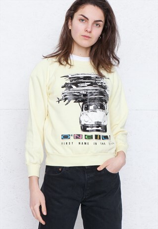 VINTAGE LIGHT YELLOW CREW NECK PULLOVER SWEATSHIRT