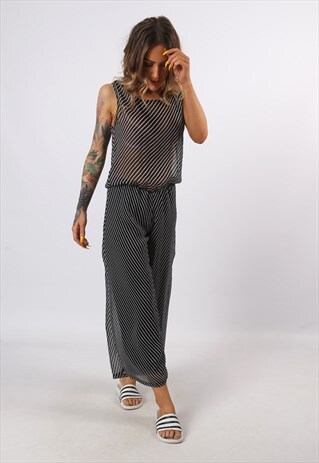 JUMPSUIT PRINT STRIPED WIDE LEG VINTAGE 3/4 LENGTH UK 8 DG3J
