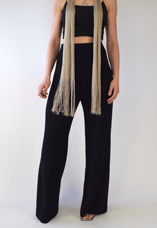 VINTAGE 70S 80S DESIGNER HIGH WAISTED WIDE LEG KNIT TROUSERS