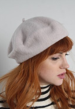 Vintage French Wool Berete Hat Cap Grey