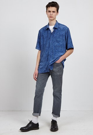 VINTAGE BLUE CHRISTIAN DIOR SHORT SLEEVE SILK SHIRT