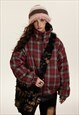 Check bomber jacket plaid reversible puffer winter coat red