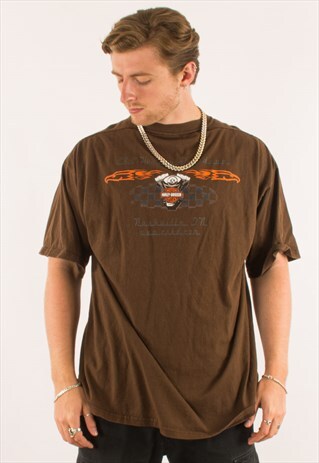 VINTAGE 90S BROWN HARLEY DAVIDSON T-SHIRT TEE