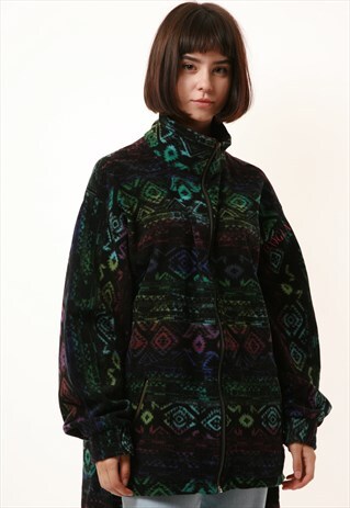 90S VINTAGE MULTICOLOR PATTERN FLEECE ZIP TOP JUMPER 1081