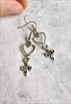 Love Heart Fleur de Lis Drop Earrings