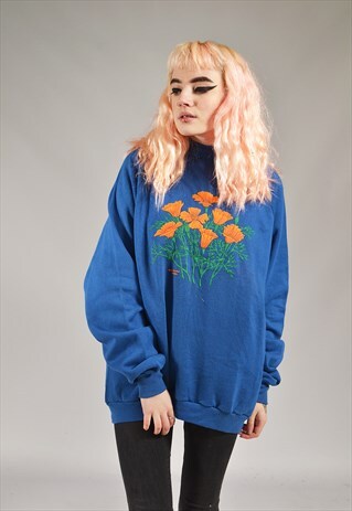 VINTAGE ROYAL BLUE DAFFODIL SWEATER