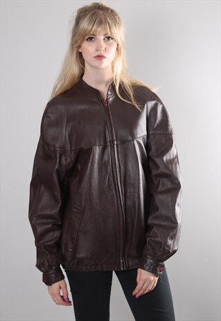 VINTAGE 80S BROWN LEATHER BOMBER JACKET