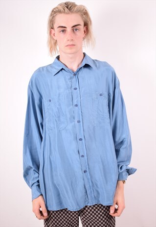 MENS VINTAGE SHIRT LARGE BLUE 90S