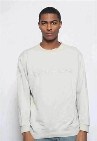 VINTAGE CHAMPION CREW NECK SPELL OUT LOGO SWEATSHIRT GREY