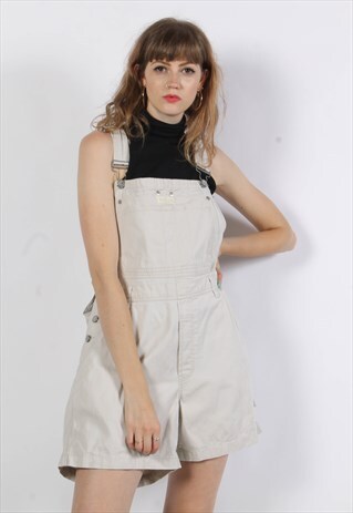 VINTAGE CALVIN KLEIN 90'S DENIM SHORT DUNGAREES BEIGE