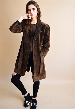 VINTAGE 90'S GENUINE SUEDE BROWN TRENCH JACKET COAT