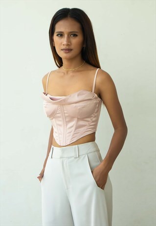 CORSET TOP SATIN CROP TOP IN CHAMPAGNE 