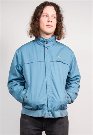 VINTAGE 90'S BLUE HOODED LACOSTE FLEECE LINED BOMBER JACKET