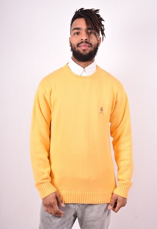 TOMMY HILFIGER MENS VINTAGE JUMPER SWEATER MEDIUM YELLOW 90'
