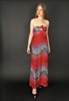 70'S VINTAGE BANDEAU STRAPLESS MULTI COLOURED MAXI DRESS