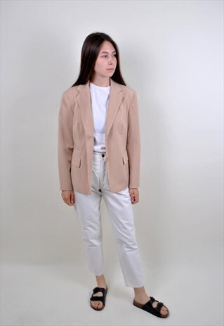 90S BEIGE STRIPED COCTAIL BLAZER, SIZE M