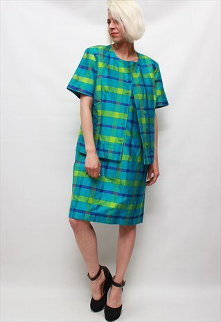 VINTAGE 90' BEAUTIFUL TURQUOISE SILK SET- DRESS AND SHIRT