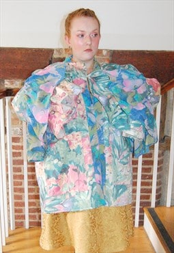 Floral Clown Core Jacket With Puff Sleeves Free Size 