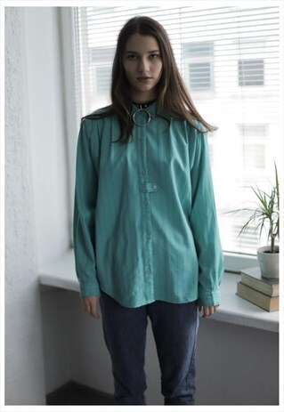 VINTAGE 80'S EMERALD GREEN STRIPED LONG SLEEVE SHIRT