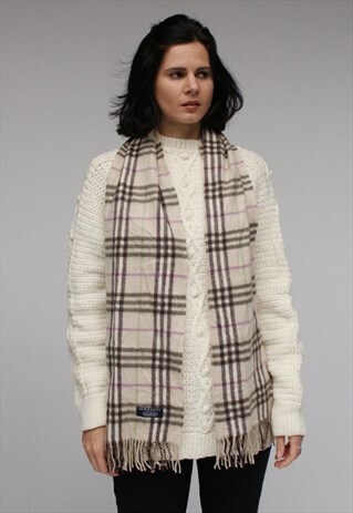 VINTAGE CASHMERE CHECKED SCARF GREY-AS13