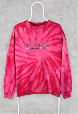 Vintage Columbia Sweatshirt Tie Dye Spell Out Red Small