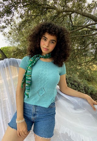 VINTAGE TURQUOISE CROCHET TOP