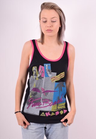 KAPPA WOMENS VINTAGE VEST TOP MEDIUM BLACK 90S