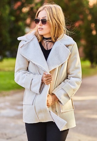FAUX SUEDE SHEARLING JACKET
