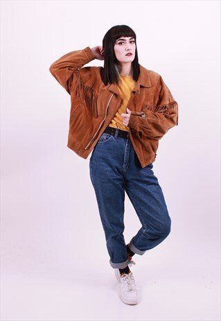 VINTAGE 70'S TAN SUEDE TASSEL JACKET SIZE LARGE RARE
