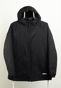 Vintage Champion Padded Quilted Hoodied Jacket Black