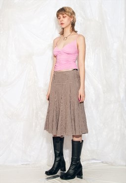 Vintage 90s Midi Skirt in Brown Gingham