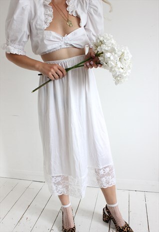 VINTAGE 90S WHITE LACE TRIM SLIP UNDER SKIRT