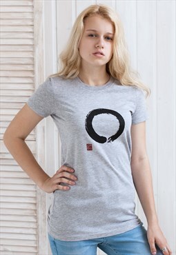 Enso Circle T Shirt - Japanese Calligraphy Printed Tee Women