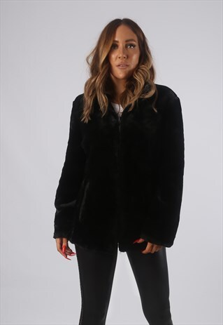 VINTAGE CALVIN KLEIN FAUX FUR COAT JACKET SHORT UK 8 (HBI)