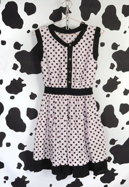 Vintage 50s Pink Polka Dot Spotty Spots Babydoll Rara Dress