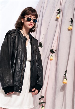 VINTAGE LEATHER JACKET 80S PUNK BOMBER JACKET