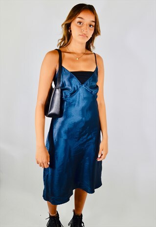 blue satin slip dress