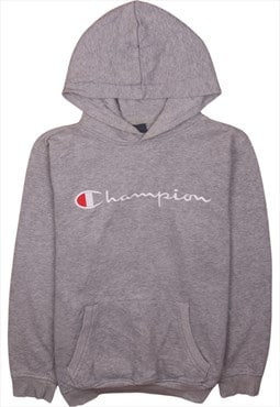 Vintage 90's Champion Hoodie Spellout Pullover Grey Large