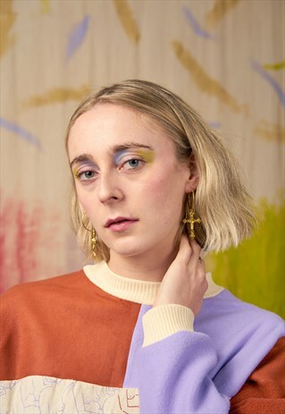 GOLD CROSS HOOP EARRINGS