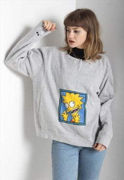 Vintage The Simpsons Cartoon Graphic Sweatshirt Grey