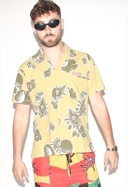 Vintage 90s tropic print summer shirt in lime green